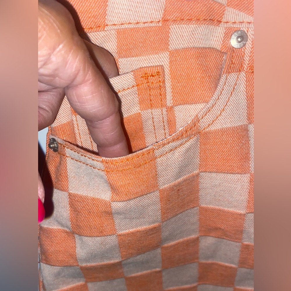 Nasty Gal Checkerboard High Waist Shorts in Orange and Off White From Nordstrom - Picture 8 of 9